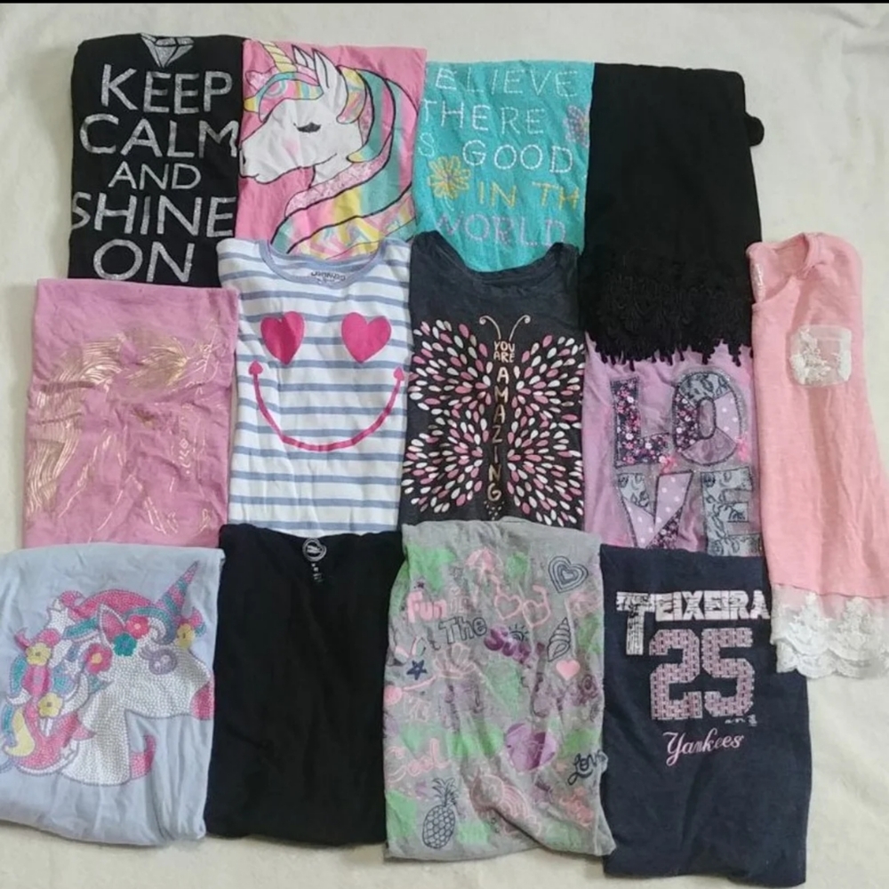 11 girls shirts 7/8 sl unicorn butterfly lace yank
